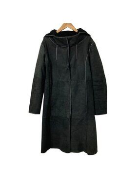 Fendi Selleria Hooded Mouton Coat 40 Black